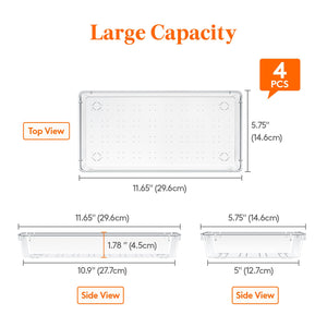 Lifewit Silverware Drawer Organizer, 5.75" x 11.65" Clear Utensil Tray for Kitchen Drawer, 4Pack