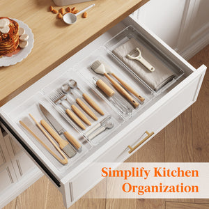 Lifewit Silverware Drawer Organizer, 5.75" x 11.65" Clear Utensil Tray for Kitchen Drawer, 4Pack