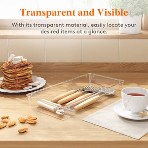Lifewit Silverware Drawer Organizer, 5.75" x 11.65" Clear Utensil Tray for Kitchen Drawer, 4Pack