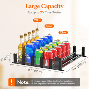 Lifewit Self-Propelling Width Adjustable Sliding Refrigerator Soda Can Dispenser, Holds 25 Cans