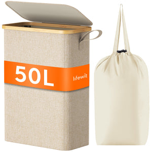 Lifewit 65L Grey Ultra-thin Laundry Hamper with Lid, Narrow Foldable Laundry Hamper