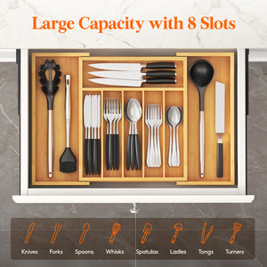 Lifewit Silverware Drawer Organizer, Expandable Utensil Tray for Kitchen, Bamboo Flatware and Cutlery Holder, Wood Adjustable Storage for Spoons Forks Knives, Large,