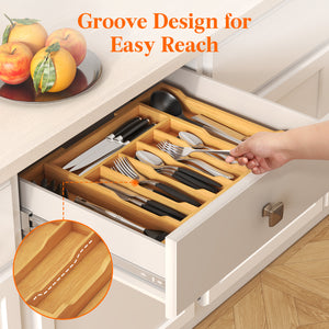 Lifewit Silverware Drawer Organizer, Expandable Utensil Tray for Kitchen, Bamboo Flatware and Cutlery Holder, Wood Adjustable Storage for Spoons Forks Knives, Large,