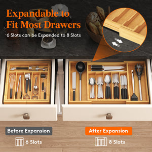 Lifewit Silverware Drawer Organizer, Expandable Utensil Tray for Kitchen, Bamboo Flatware and Cutlery Holder, Wood Adjustable Storage for Spoons Forks Knives, Large,