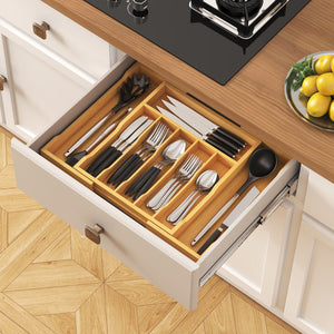 Lifewit Silverware Drawer Organizer, Expandable Utensil Tray for Kitchen, Bamboo Flatware and Cutlery Holder, Wood Adjustable Storage for Spoons Forks Knives, Large,