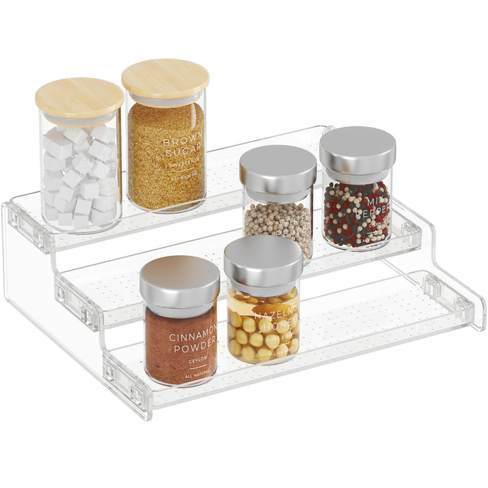 Lifewit Plastic 3-Tier Spice Rack, Clear Spice Organization for Cabinet, Counter, Organizer Shelf for Condiment, Seasoning, Syrup,Liquor, Medicine and Perfume for Kitchen, Pantry,bathroom,bar