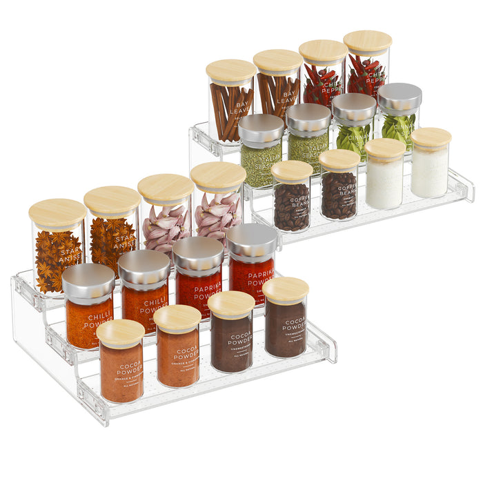 Lifewit Plastic 3-Tier Spice Rack, Clear Spice Organization for Cabinet, Counter, Organizer Shelf for Condiment, Seasoning, Syrup,Liquor, Medicine and Perfume for Kitchen, Pantry,bathroom,bar