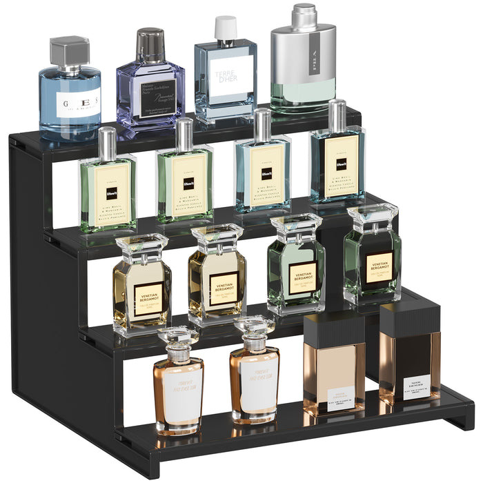 Lifewit 4 Tier Black Display Risers Stand, Plastic Cologne Organizer Perfume Stand, Display for Figures, Cupcake, Dessert, Spice, Fragrance, Countertop, Vanity, Dresser, Cabinet Use