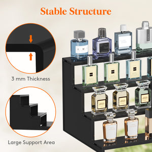 Lifewit 4 Tier Black Display Risers Stand, Plastic Cologne Organizer Perfume Stand, Display for Figures, Cupcake, Dessert, Spice, Fragrance, Countertop, Vanity, Dresser, Cabinet Use