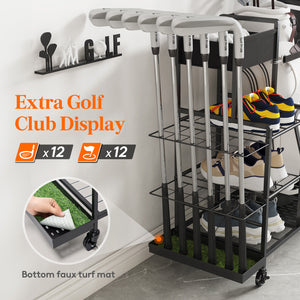 Lifewit Golf Bag Organizer, Golf Bag Stand, Golf Club Holder with Wheels, 4 Removable Hooks, Shoe racks for Golf Equipment Accessories, Golf Organizers and Storage for Garage, Basement, Shed