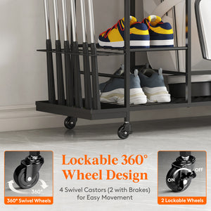Lifewit Golf Bag Organizer, Golf Bag Stand, Golf Club Holder with Wheels, 4 Removable Hooks, Shoe racks for Golf Equipment Accessories, Golf Organizers and Storage for Garage, Basement, Shed
