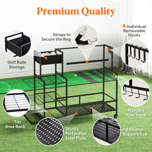Lifewit Golf Bag Organizer, Golf Bag Stand, Golf Club Holder with Wheels, 4 Removable Hooks, Shoe racks for Golf Equipment Accessories, Golf Organizers and Storage for Garage, Basement, Shed