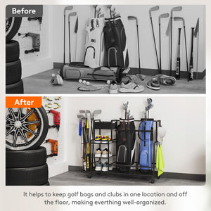 Lifewit Golf Bag Organizer, Golf Bag Stand, Golf Club Holder with Wheels, 4 Removable Hooks, Shoe racks for Golf Equipment Accessories, Golf Organizers and Storage for Garage, Basement, Shed