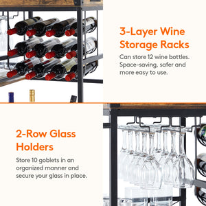 Lifewit 3 Tier Bar Cart with Wine Rack, Mini Bar Wine Beverage Serving Cart, Rolling Liquor Drink Cart