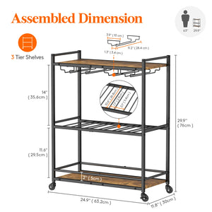 Lifewit 3 Tier Serving Home Bar with Lockable Wheels, Best Rustic Brown Wine Cart