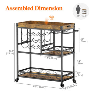 Lifewit 3 Tier Bar Cart with Wine Rack, Mini Bar Wine Beverage Serving Cart, Rolling Liquor Drink Cart