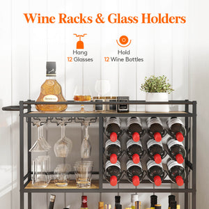 Lifewit 3 Tier Bar Cart with Wine Rack, Mini Bar Wine Beverage Serving Cart