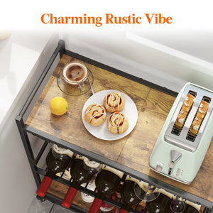 Lifewit 3 Tier Serving Home Bar with Lockable Wheels, Best Rustic Brown Wine Cart