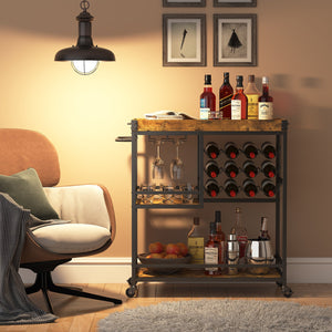 Lifewit 3 Tier Bar Cart with Wine Rack, Mini Bar Wine Beverage Serving Cart, Rolling Liquor Drink Cart