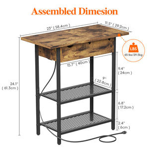 Lifewit Side End Table with Storage and Charging Station, Charging Nightstand, Black/Brown