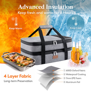 Lifewit insulated double casserole carrier thermal lunch tote