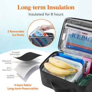 Lifewit Insulated Lunch Box with Ice Pack, Freezable Soft Lunch Cooler Bag, Black/Pink/Blue