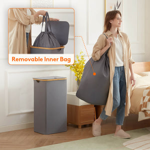 Lifewit 100L Collapsible Laundry Basket with Lid, Black/Gray Laundry Hamper with A Laundry Bag