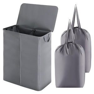 Lifewit 105L Double Laundry Hamper Basket with Lid and Laundry Bag, Divided Clothes Sorter Hamper