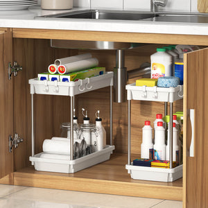 Lifewit Under Sink Shelves Organizer Rack, 2 Tier with 4 Hooks