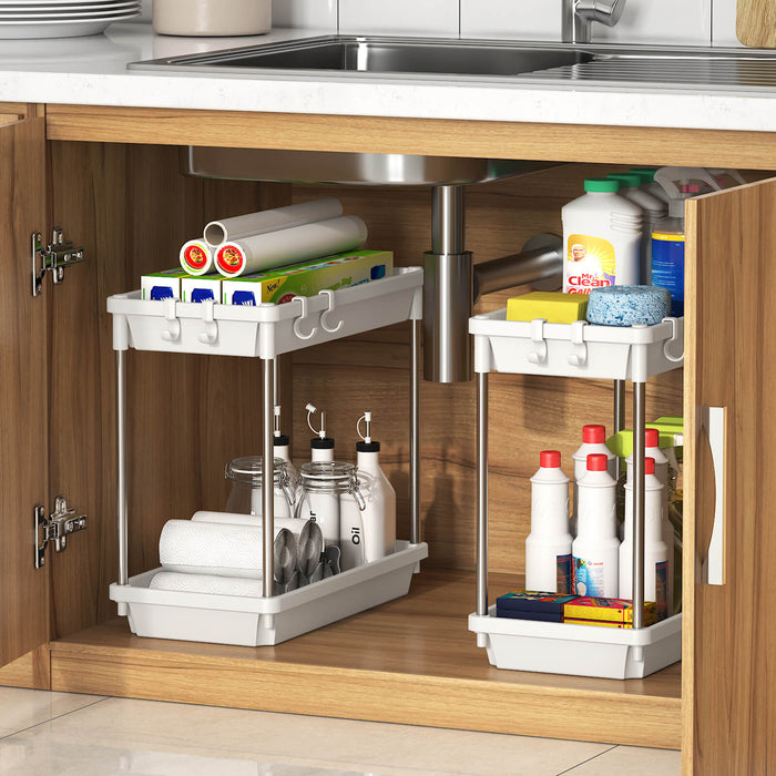 Lifewit Under Sink Shelves Organizer Rack, 2 Tier with 4 Hooks