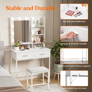 Lifewit Bathroom Vanity With Makeup Table, White Wooden Dressing Table