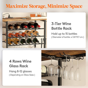 Lifewit Floor Wine Rack Table, Home Liquor Bar Cabinet with Outlets and LED Lights
